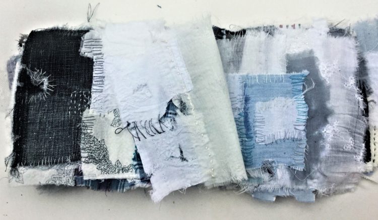 Shelley Rhodes: Fabric Book, 2020, 13 x 17cm (closed), Fragmented garments - exploring methods of joining and repair